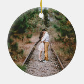 Eerste Kerstmis Gehuwd met foto-poinsettia Keramisch Ornament (Achterkant)