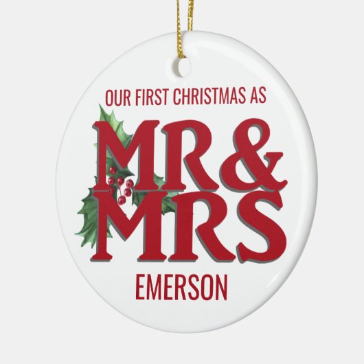 Eerste Kerstmis Gehuwd met gebold Typografie Mr &  Keramisch Ornament (Links)