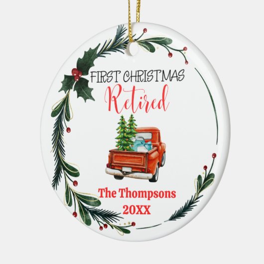Eerste Kerstmis Gepensioneerd Gepersonaliseerd Keramisch Ornament (Links)