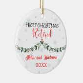 Eerste Kerstmis Gepensioneerd Gepersonaliseerd Keramisch Ornament (Rechts)