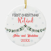 Eerste Kerstmis Gepensioneerd Gepersonaliseerd Keramisch Ornament (Voorkant)