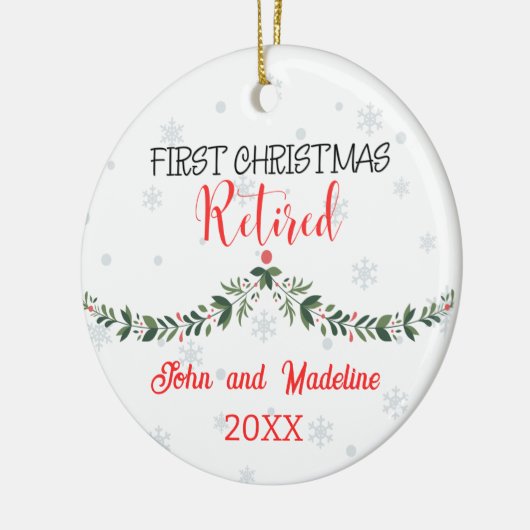 Eerste Kerstmis Gepensioneerd Gepersonaliseerd Keramisch Ornament (Links)