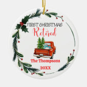 Eerste Kerstmis Gepensioneerd Gepersonaliseerd Keramisch Ornament (Voorkant)