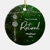 Eerste Kerstmis gepensioneerde elegante groene gli Keramisch Ornament (Voorkant)