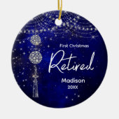 Eerste Kerstmis gepensioneerde koninklijke blauwe  Keramisch Ornament (Voorkant)