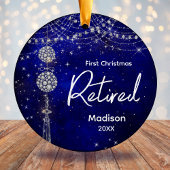 Eerste Kerstmis gepensioneerde koninklijke blauwe  Keramisch Ornament