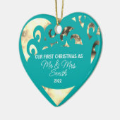 Eerste Kerstmis gepersonaliseerd als de heer & Mrs Keramisch Ornament (Links)