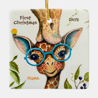 Eerste Kerstmis Gepersonaliseerde Baby Giraffe Keramisch Ornament