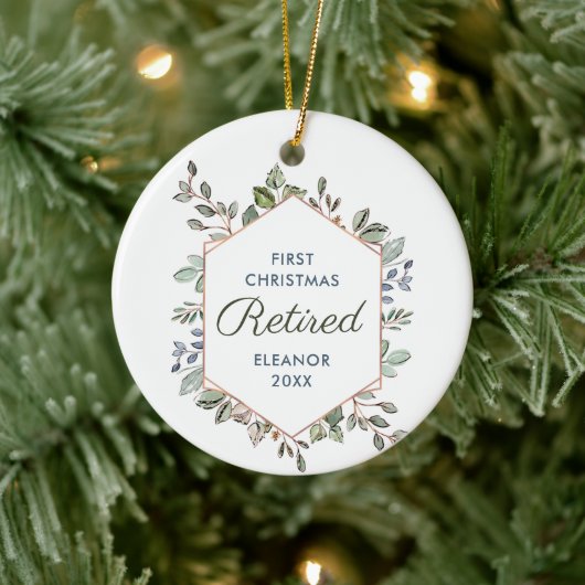 Eerste Kerstmis Gepersonaliseerde Groene Bladeren Keramisch Ornament (Boom)