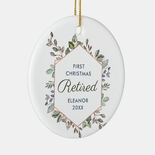 Eerste Kerstmis Gepersonaliseerde Groene Bladeren Keramisch Ornament (Rechts)