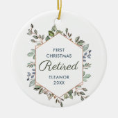 Eerste Kerstmis Gepersonaliseerde Groene Bladeren Keramisch Ornament (Voorkant)