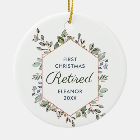 Eerste Kerstmis Gepersonaliseerde Groene Bladeren Keramisch Ornament (Voorkant)