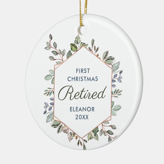 Eerste Kerstmis Gepersonaliseerde Groene Bladeren Keramisch Ornament (Links)