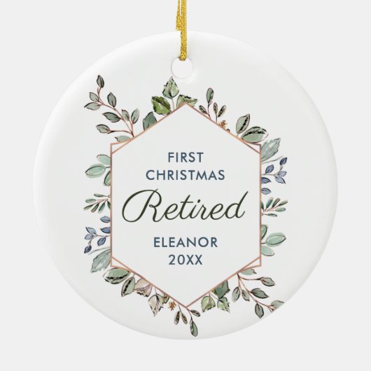 Eerste Kerstmis Gepersonaliseerde Groene Bladeren Keramisch Ornament (Achterkant)