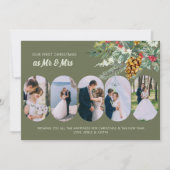 Eerste Kerstmis Getrouwd 5 Foto Holly en Pine Feestdagenkaart (Voorkant)