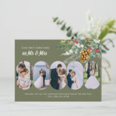 Eerste Kerstmis Getrouwd 5 Foto Holly en Pine Feestdagenkaart (Staand voorkant)