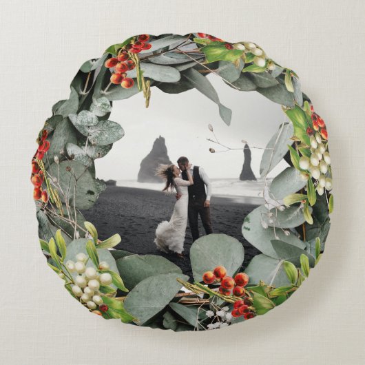 Eerste kerstmis getrouwd als meneer en mevrouw fot rond kussen (Voorkant)