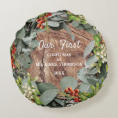 Eerste kerstmis getrouwd als meneer en mevrouw fot rond kussen (Achterkant)