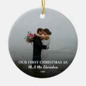Eerste Kerstmis getrouwd als Mr. en Mrs. foto Keramisch Ornament (Voorkant)