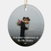 Eerste Kerstmis getrouwd als Mr. en Mrs. foto Keramisch Ornament (Links)