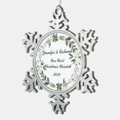 Eerste Kerstmis Getrouwd bewerkbare namen en datum Tin Sneeuwvlok Ornament (Rechts)