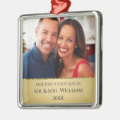 Eerste Kerstmis getrouwd chique goud met foto Metalen Ornament