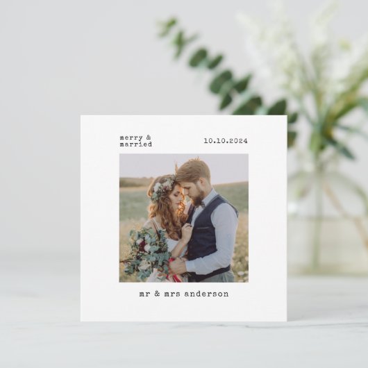 Eerste kerstmis getrouwd foto bruiloft feestdagenkaart (Staand voorkant)