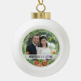 Eerste kerstmis GETROUWD FOTO Kerstbal Boom Decora Keramische Bal Ornament