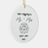 Eerste Kerstmis getrouwd, gepersonaliseerd Ornamen Keramisch Ornament (Rechts)