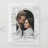 Eerste kerstmis getrouwd glitters boho boog foto feestdagenkaart (Voorkant)