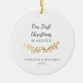 Eerste Kerstmis getrouwd gouden harten Garland Fot Keramisch Ornament (Voorkant)