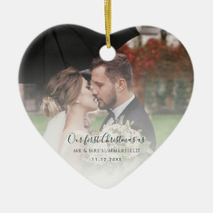 Eerste kerstmis getrouwd huwelijksjubileum foto keramisch ornament