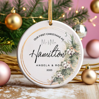 Eerste Kerstmis Getrouwd Keramisch Ornament, Boeke Keramisch Ornament