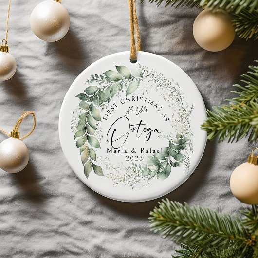Eerste Kerstmis Getrouwd Keramisch Ornament, krans Ornament