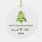 Eerste Kerstmis Getrouwd Kerstboom Custom Name Keramisch Ornament (Voorkant)