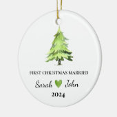 Eerste Kerstmis Getrouwd Kerstboom Custom Name Keramisch Ornament (Links)