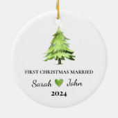 Eerste Kerstmis Getrouwd Kerstboom Custom Name Keramisch Ornament (Achterkant)
