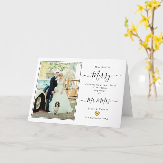 Eerste kerstmis getrouwd meneer en mevrouw gouden  kaart (Gele Bloem)