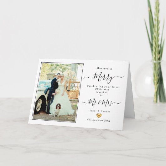 Eerste kerstmis getrouwd meneer en mevrouw gouden  kaart (Voorkant)