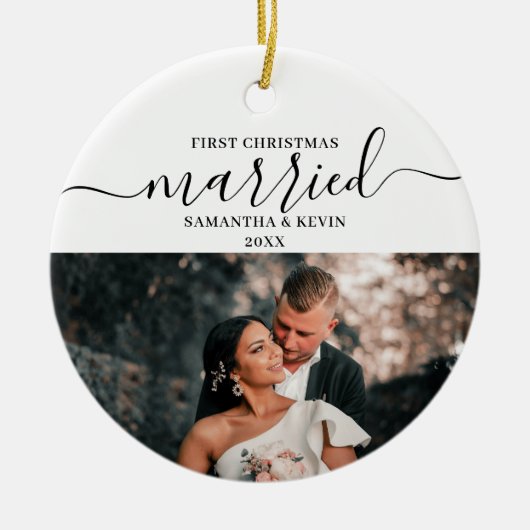 Eerste Kerstmis getrouwd meneer mevrouw paar namen Keramisch Ornament (Voorkant)
