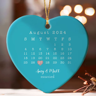 Eerste Kerstmis Getrouwd met Datum & Foto in Terug Ornament