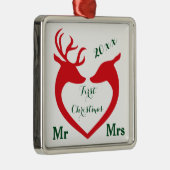 Eerste Kerstmis Getrouwd met Mr en Mrs Heart Deer Metalen Ornament (Rechts)