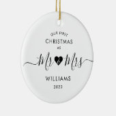 Eerste Kerstmis Getrouwd Minimal Mr en Mrs Foto Keramisch Ornament (Rechts)
