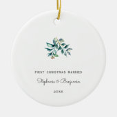 Eerste Kerstmis getrouwd Mistletoe Keepsake Foto Keramisch Ornament (Voorkant)