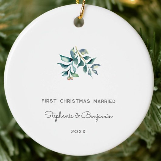 Eerste Kerstmis getrouwd Mistletoe Keepsake Foto Keramisch Ornament