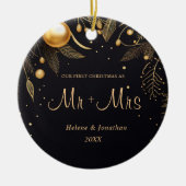 Eerste Kerstmis Getrouwd Modern Elegant Paar Keramisch Ornament (Voorkant)