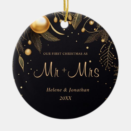 Eerste Kerstmis Getrouwd Modern Elegant Paar Keramisch Ornament (Voorkant)