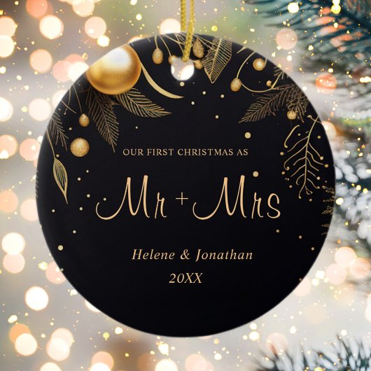 Eerste Kerstmis Getrouwd Modern Elegant Paar Keramisch Ornament