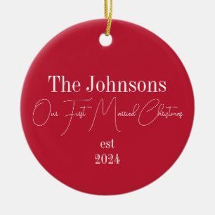 Eerste Kerstmis Getrouwd Moderne Typografie Keramisch Ornament