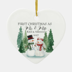 Eerste kerstmis getrouwd ornament Sneeuwman stel